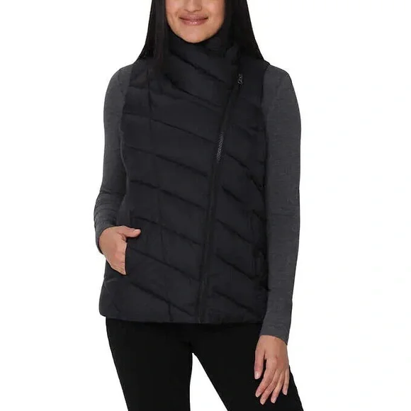 SOLD | Nicole Miller Asymmetrical Black Quilted Vest w/ Pockets Women’s XXL Plus - Picture 2 of 8